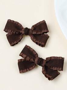 2 Pcs Dark Brown Bow Hair Clips For Women Girls,Ruffled Edge Ribbon Bow Barrettes,Cute Hair Accessories For Daily Wear Party Birthday Gift Fall Style - Brown - View 7
