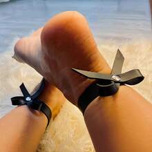 2pcs Women's Black PU Bow Ankle Decor, Cute Sexy Punk Gothic Adjustable Ankle Strap, Suitable For Party And Dancing - Black - View 3