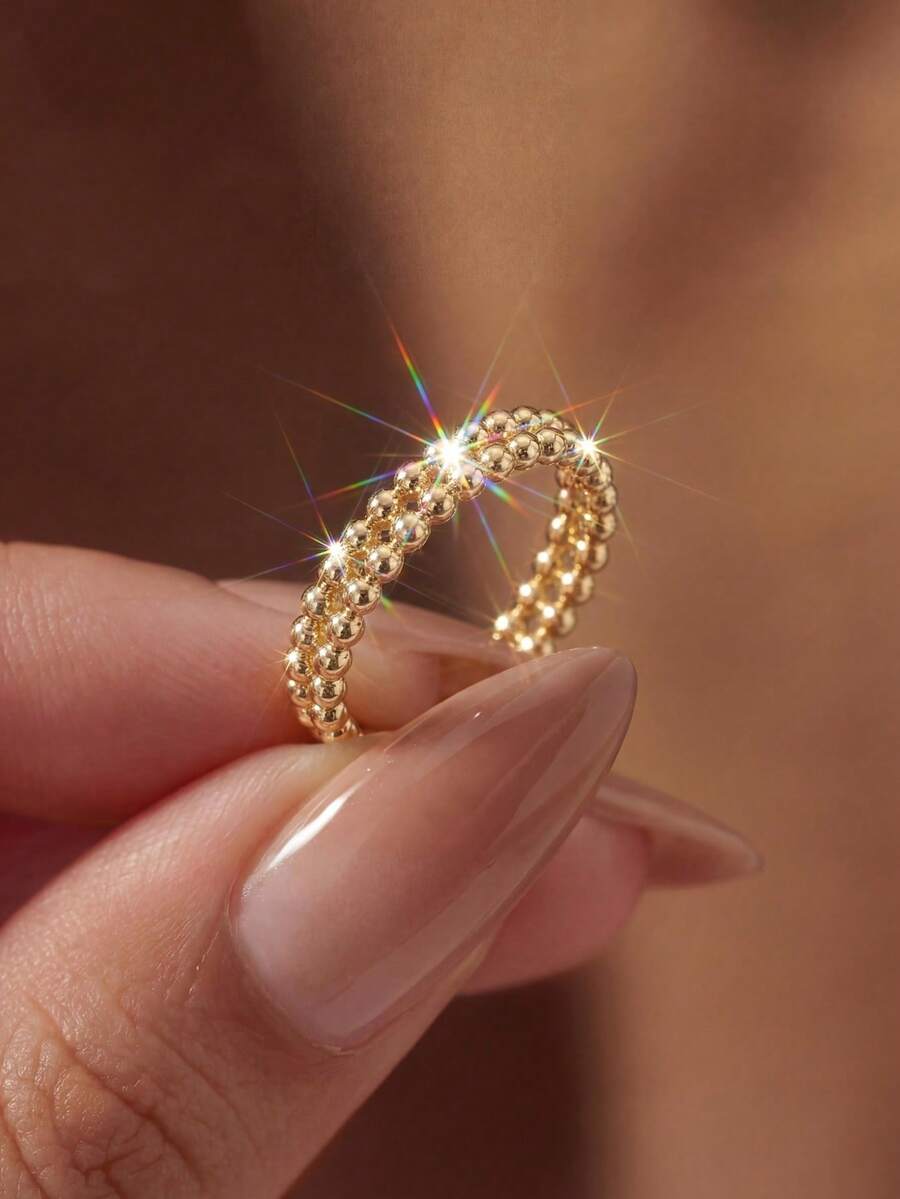 1pc Stackable Round Bead Ring, Elegant S925 Sterling Silver Jewelry Gift For Women
