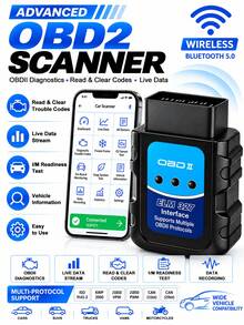 Wireless 5.2 OBD2 Scanner Car Diagnostic Tool, Features Real-Time Data Stream, Read/Clear Fault Codes, Free Updates, Compatible With IOS/Android Apps, Suitable For Vehicles Compliant With OBD2 Standards (1996 And Later), Provides Complete System Scan, Accurate Fault Detection, Real-Time Data And Advanced Functions To Ensure Your Vehicle Runs Smoothly, User-Friendly Interface, Essential For Your Car - Blue - View 2
