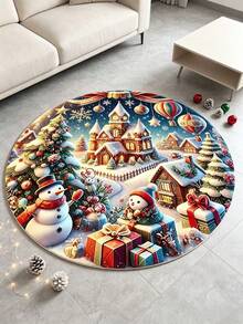 1pc Christmas Scene Snowy Christmas Tree Holiday Pattern Decorative Rug, Suitable For Decorative Rug, Bedroom Decor, Small Rug, Carpet, Home Decor, Living Room Rug, Living Room Small Rug, Bedroom Rug, Living Room Home Decor, Outdoor Rug, Washable Rug - Multicolor - View 2