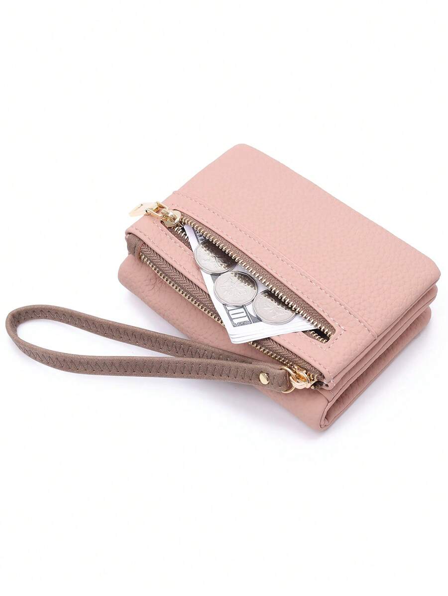 Best-Selling Women's Short High-Quality PU Lychee Texture Wallet, Multi-Function Handheld Student Double Zipper Coin Purse, Simple Fashion Versatile Party Travel Car Daily ID Card Bank Card Storage Bag, Christmas New Year Birthday Gift Wallet Small Square Bag