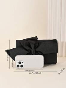LJDCRFT Elegant Satin Bow Evening Clutch For Women With Detachable Chain Shoulder Strap, Suitable For Parties, Weddings, Proms, And Other Occasions - Black - View 8