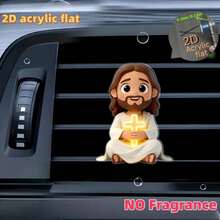 2D Flat Jesus Holding Cross Car Air Vent Clip - Random Scent Diffuser, Cute Angel Decoration, Perfect Gift For Mom/Girlfriend/Friend, Suitable For Any Occasion - A - View 2
