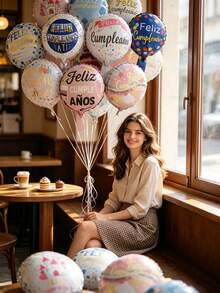 10 Inch Spanish Happy Birthday Aluminum Foil Balloons, Multi-Pattern Round Helium-Fillable Foil Balloons, Suitable For Birthday Party Decoration, Photo Props, Theme Party, Holiday Celebration Supplies - Birthday Balloons - View 1