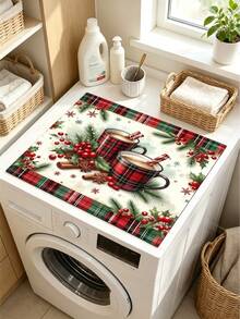 1PC Red‑Green Christmas Coffee Cup Print Diatomite Absorbent Welcome Mat, Non‑Slip Small Floor Rug, Christmas Decor Mat For Stovetop Coffee Machine Water Bar Counter, Indoor Outdoor Front Door Kitchen Home Decor - Multicolor - View 14