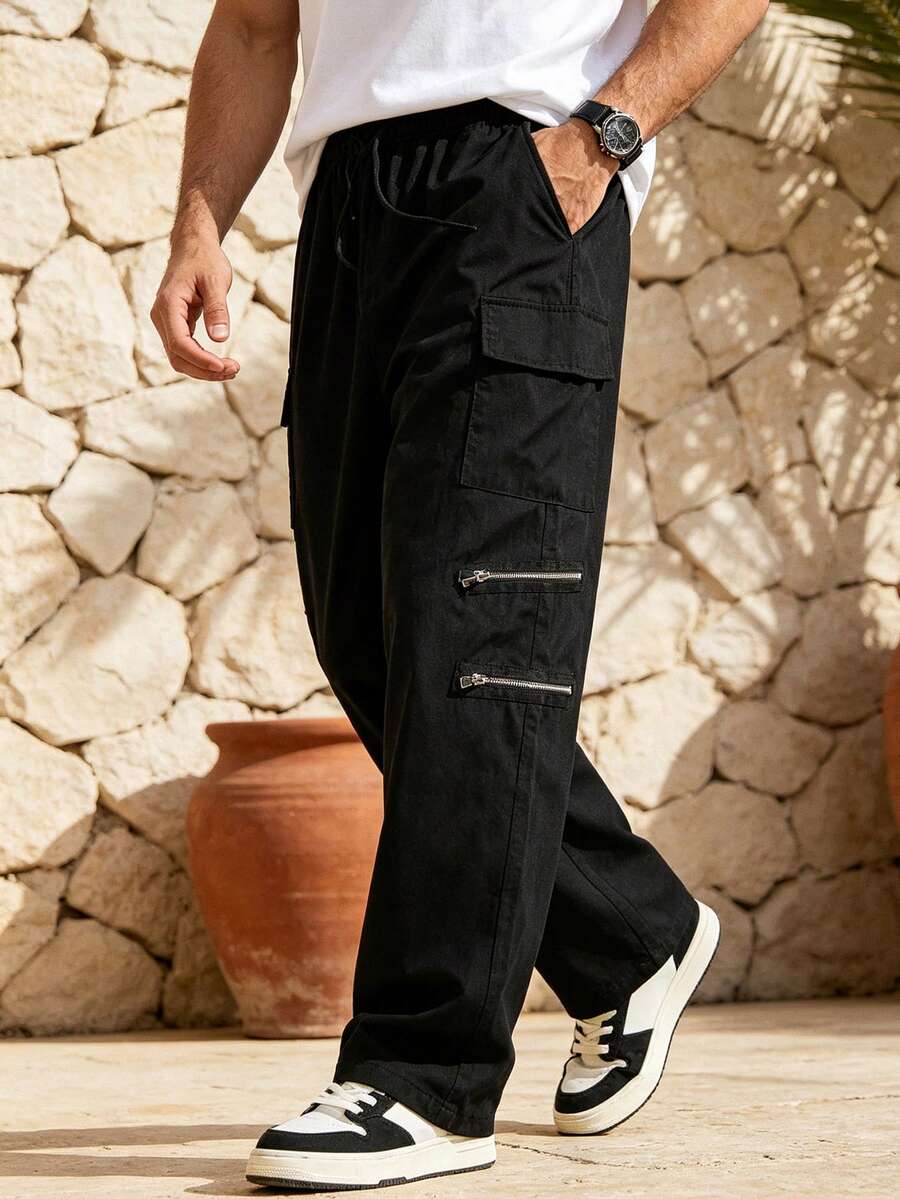 Men's Spring/Autumn New Drawstring Fashion Casual Sports Long Pants, Unisex, Suitable For Spring/Autumn - Black - View 1