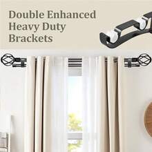1 Set Double Curtain Rod Set, Metal Adjustable Splice Double Curtain Rod Set, Suitable For Windows, Equipped With Brackets, Perfect For Blackout Curtains In Bathroom, Bedroom And Living Room (Black) - American Style Double Rod - Black - View 6