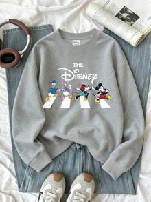 Disney Plus Size Women's Casual Mickey & Friends Print Streetwear Style Crew Neck Long Sleeve Sweatshirt, Autumn/Winter - Grey - View 5