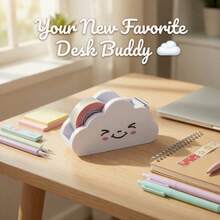 Cloud-Shaped Tape Dispenser, Cute Smiling Face Tape Cutter, Aesthetic Desktop Stationery, Creative Desktop Storage Tool, Perfect Accessory For Journaling And Daily Decoration, Includes 1 Roll Of Rainbow Tape - Multi-color - View 6