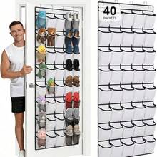 40 Pockets Over Door Shoe Organizer,Space-Saving Hanging Closet Storage,Large Capacity Breathable Fabric Hanging Shoe Rack For Men's&Women's Sneakers,Slippers,High Heels, Fits Apartment Dorm Room,Bedroom Closet,Halloween Gift Black - Multicolor - View 14