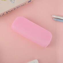 Creative Student Solid Color Rectangular Silicone Texture Glitter Pencil Case Large Capacity Office & School Stationery Storage Organizer Simple Elegant Pen Bag - Multicolor - View 6