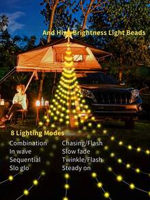 1pc USB Star Waterfall Lights, 2m/200 Lights/3 Meters/290 Lights, Outdoor Waterproof Christmas Lights, 8 Lighting Modes, Suitable For Outdoor Wreaths, Gardens, Streets, Parties, Weddings, Camping, Festivals, Christmas Trees, Parties, Christmas Decorations - One Size - View 8