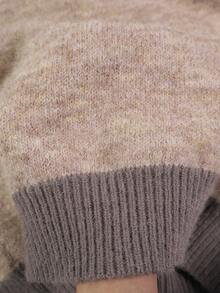 Sweater Rajut Wanita Setengah Rits Kontras Warna dengan Trim Berusuk Leher Tinggi Pullover Lembut Warna Oatmeal Atasan Jumper - warna oatmeal - View 10