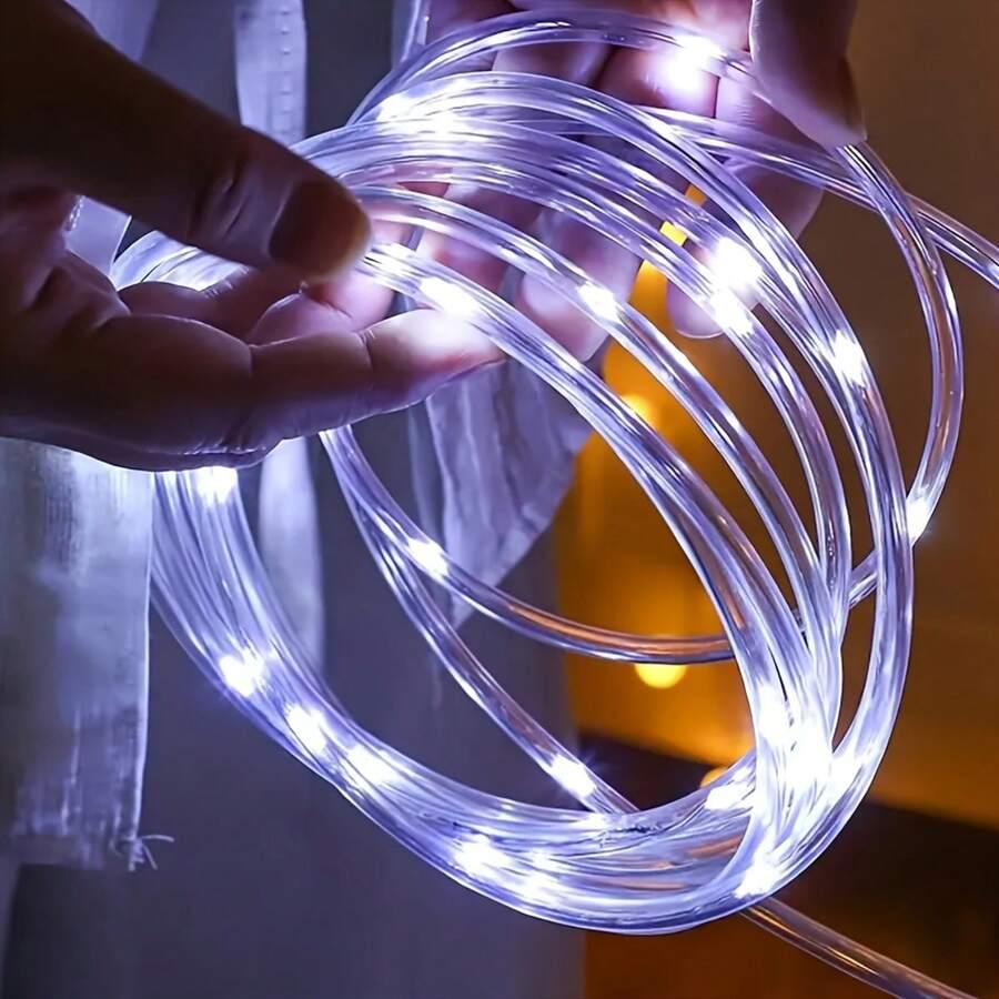 Solar‑Operated Bendable Rope LED Lights, Warm Mellow Glow, Waterproof Tube Construction, Great For Outlining Garden Planters, Patio Steps, Backyard Fence And Terrace Decor