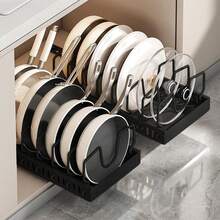 7-Tier Pull-Out Pot & Pan Organizer Rack, Kitchen Utensil Storage, Can Be Placed On Countertop Or Inside Cabinet, Adjustable Dividers, Holds Frying Pans, Pot Lids & Baking Tools, Space-Saving Design - Multicolor - View 1