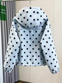 秋季新款女式復古浪漫波點夾克外套 休閒時尚 百搭寬鬆舒適 日常通勤度假學院風 - 灰藍波點 - 查看 4