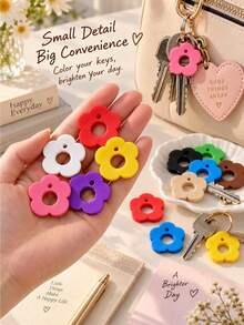 Colorful Flower Keycaps (With Labels), Color-Coded Keycap Covers, Suitable For Home/Office Keyboards; Soft-Touch Keycap Covers With Identification Labels, Quick Key Recognition; Fashionable And Easy-To-Install Keychain Organizer - One Size - View 2