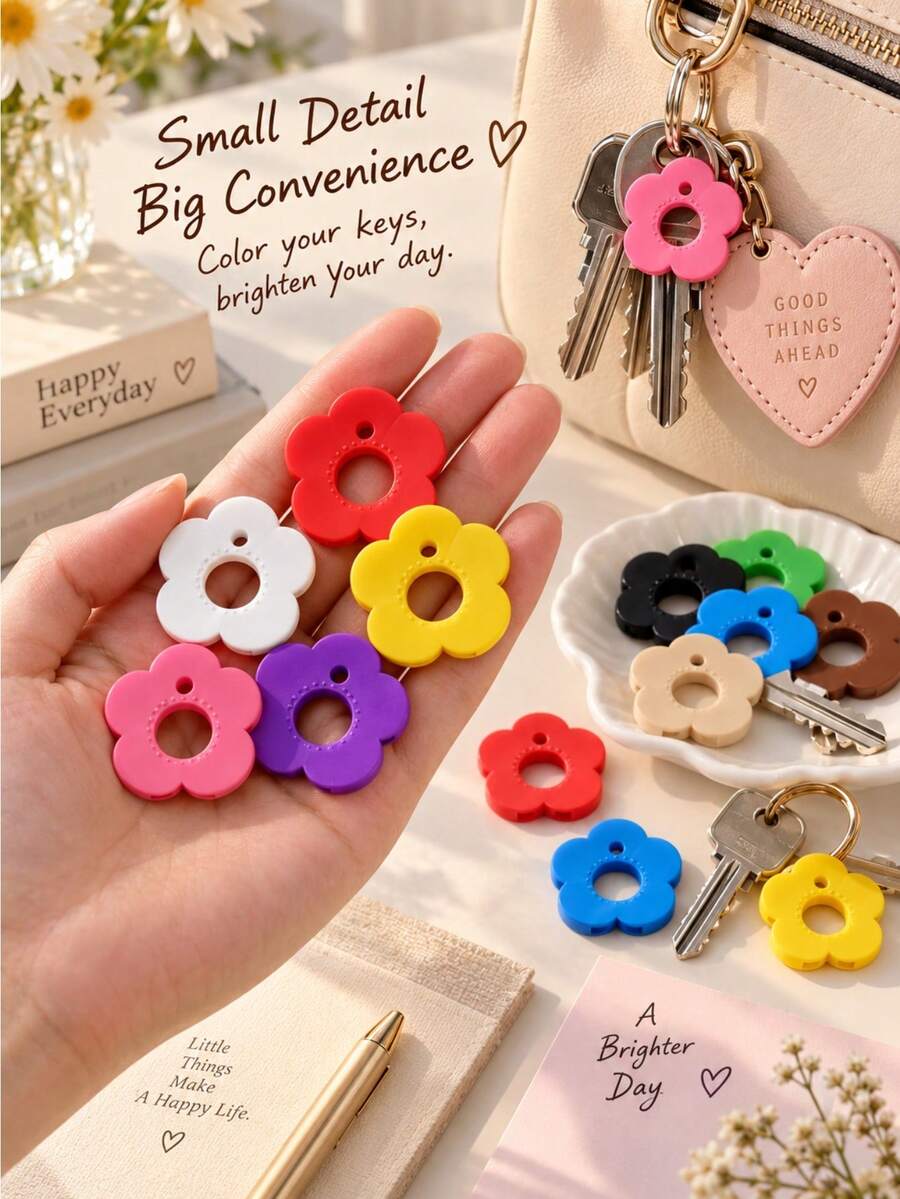 Colorful Flower Keycaps (With Labels), Color-Coded Keycap Covers, Suitable For Home/Office Keyboards; Soft-Touch Keycap Covers With Identification Labels, Quick Key Recognition; Fashionable And Easy-To-Install Keychain Organizer