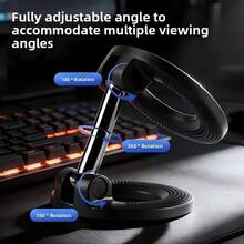 Magnetic Phone Holder Compatible With All Phones, Double-Sided Magnetic, Foldable And Rotatable Angle, Portable, Requires Attaching The Included Magnetic Ring To The Back Of The Phone, Magnetic Base Can Directly Adhere To Iron Material Equipment, 360-Degree Rotation, Essential For Gym, Stable Magnetic Holder For Car Navigation, Suitable For Kitchen, Living Room, Outdoor, Bathroom - Cool Black - View 4