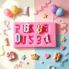 1pc Creative Minimalist Pink Art Number Silicone Mold, For Handmade Birthday Scene Decoration, Birthday Number Candle Props, Plaster Clay Product Mold, Easy Release And Reusable - Pink - View 5
