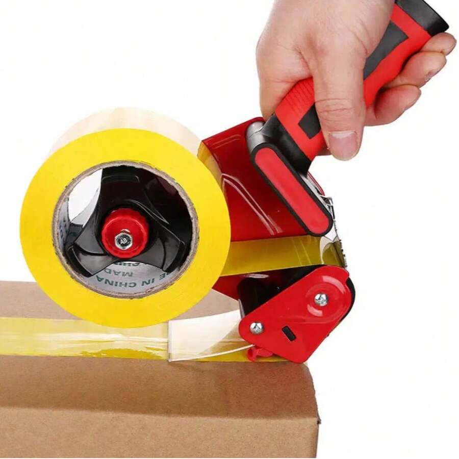 Handheld Tape Dispenser, Plastic Tape Sealer With Metal Cutting Blade, 2 Inch (50mm) Clear Packing Tape Cutter, Suitable For Carton Sealing, Parcel Shipping, Home Moving, Small Business Packaging Supplies, Bonus: 1 Pair Work Gloves