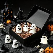 3pcs Halloween Christmas Glow-In-The-Dark Ghost Figurines, Cute White Ghosts With Black Bat Hats And Brooms, Desktop Decor, Glowing Spooky Style, Suitable For Indoor Home Party, Fireplace Mantel, Bookshelf, Office Desk And Other Places Decoration - A - View 4