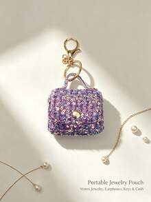 1pc Cute Sequin Colorful Mini Jewelry Storage Bag, Portable Coin Purse Earphone Bag, Mini Travel Ring Box Travel Jewelry Box Cosmetic Storage Box, Women's Earring/Ring/Necklace/Bracelet Storage Box, Mini Wallet - Sequin Mini Bag - View 8