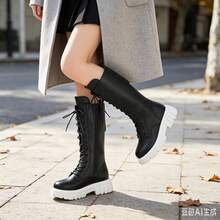 2026 New Fashion Versatile Tall Riding Boots Flat Sole Girls Kids Boots - Black - View 4