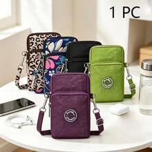 1pc Women Nylon Crossbody Phone Bag, Multi Zipper Pockets Mini Cell Phone Purse, Adjustable Strap Lightweight Shoulder Wallet For Travel Daily - Multicolor - View 1