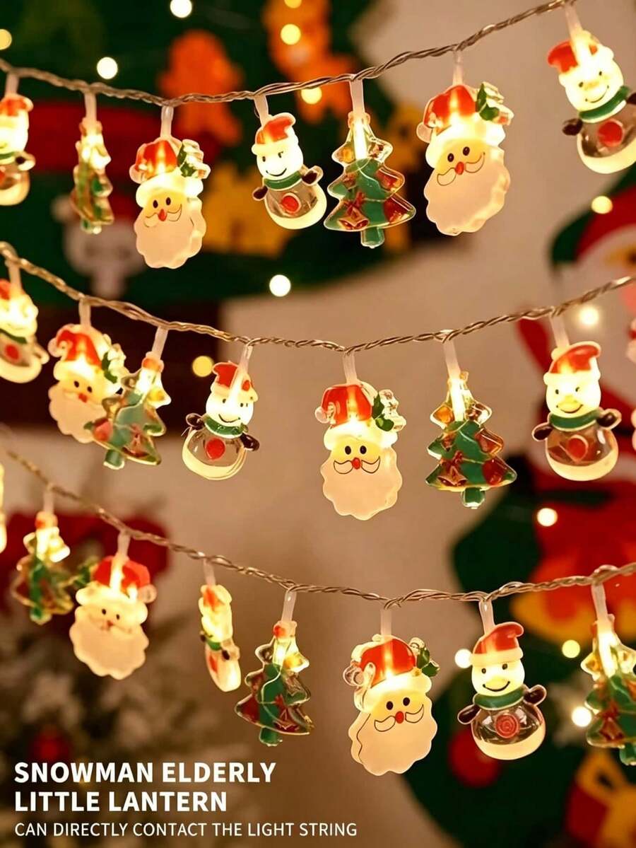 1pc New 10 LED/20 LED Christmas Decorative String Lights, Featuring Santa Claus And Snowman, Designed For Indoor Decoration To Create Festive Atmosphere During Christmas. Suitable For Outdoor Garden/Wedding Camping Decoration/Holiday Party/Christmas, Battery Operated Version [Battery Not Included] - Multicolor - View 1