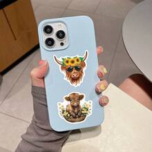 55Pcs Highland Cattle Stickers Pack | Beautiful Pattern Stickers, Vintage Decorative Decals Bottles, Decorative Paper, Journaling, Laptop, Bumper, Skateboard, Scrapbook, Suitcase, Refrigerator, Plan Book, Keyboard, Car Sticker - Highland Cow - View 6