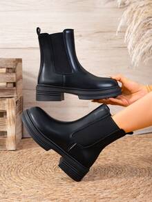 Women's Ankle Boots Autumn/Winter Boots Hot-Selling Thick Sole Slim Chelsea Boots - Black - View 2