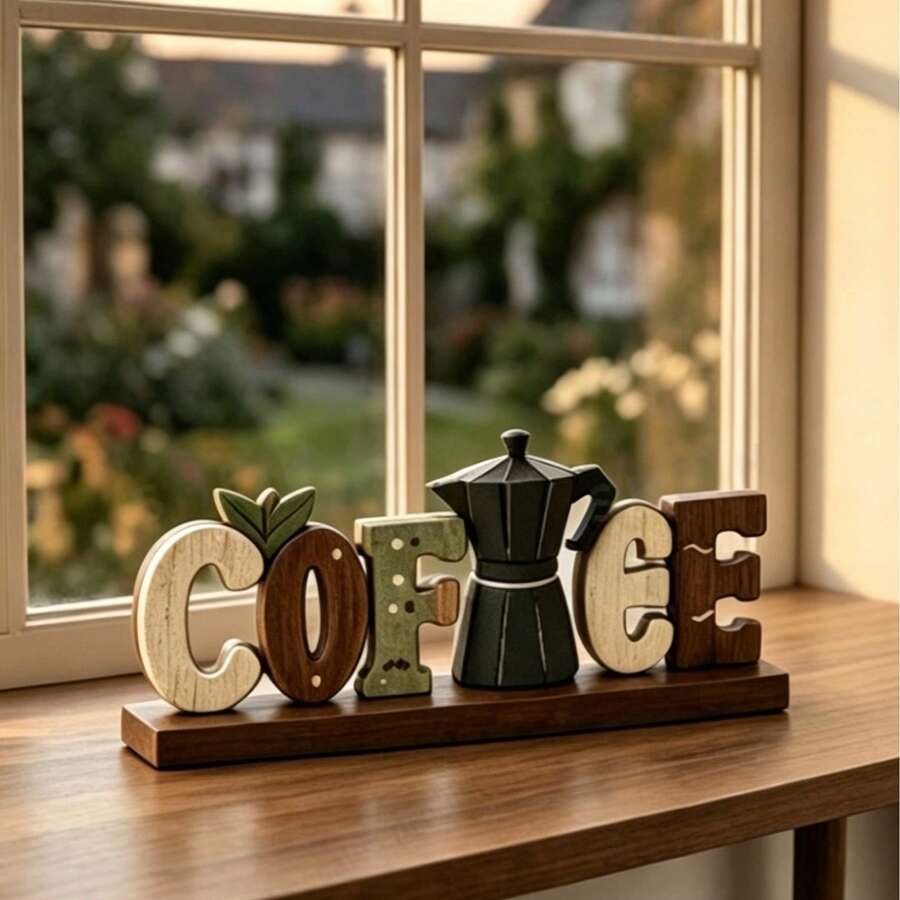 1pc Coffee Bar Decor Sign, Coffee Bar Accessories, Rustic Style Coffee Table Centerpiece, Wooden Multi-Layer Coffee Tray Decor, Coffee Station, Home Kitchen Decor, Home Decor, Room Decor, Coffee Bar Station - C - View 1