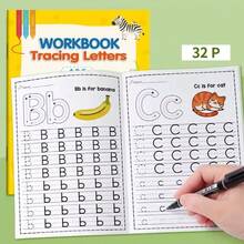 Tracing Letters Workbook, 32‑Page ABC Alphabet Letter Tracing Practice Book, Uppercase & Lowercase Writing Exercise Book With Cute‑Word Illustrations, Preschool Early Educational Toy, Kids Reading & Writing Learning Supplies - Yellow - View 7