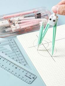 Compass & Ruler Student Set, Triangle Ruler, Protractor, Drawing Tools, Student Exam Study Stationery Supplies, Professional Drawing Ruler & Compass, Multi-Function Pen Holder Style - Multi-color - View 3