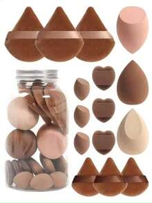Random 5-Piece Makeup Sponge Set, Random Packaging Bottle And Bag, Complete Set With 3 Regular Makeup Sponges, 3 Mini Makeup Sponges, 3 Powder Puffs, 3 Mini Powder Puffs, 3 Mini Finger Cushion Puffs; Foundation Makeup Sponge, Suitable For Liquid Foundation, Concealer, Loose Powder, Flawless Application; Multi-Color Makeup Sponge, Latex-Free Material, Dry And Wet Use - Multicolor - View 1