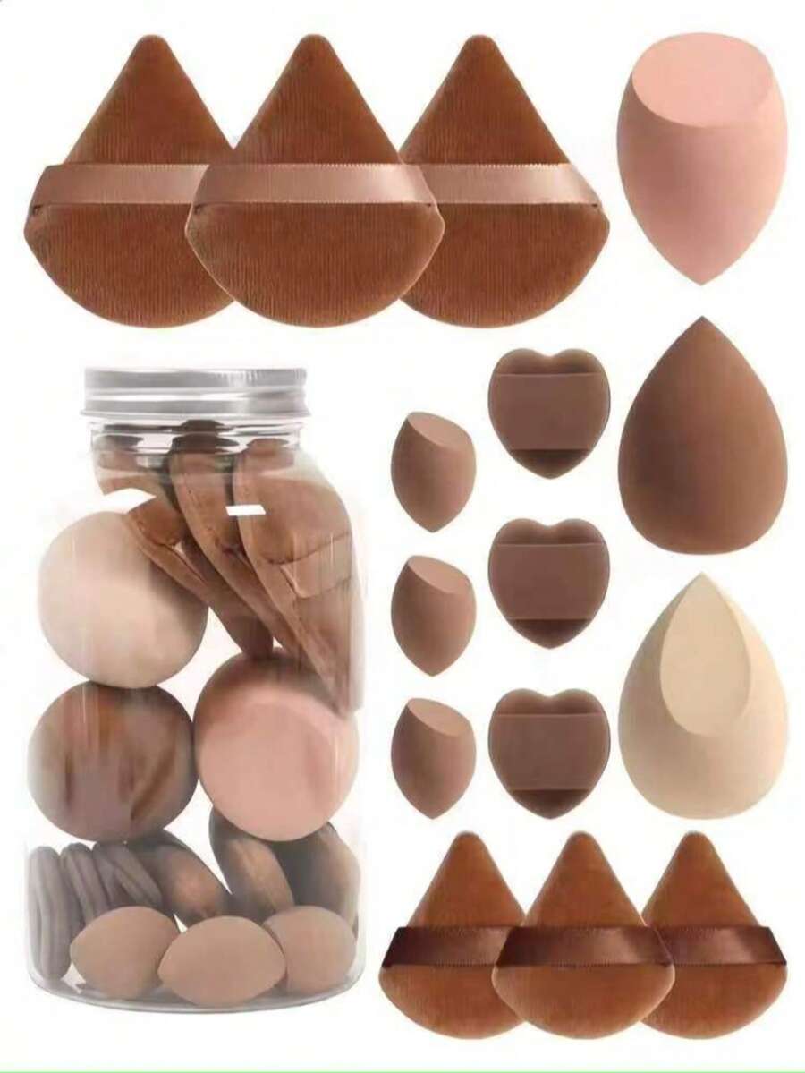 Random 5-Piece Makeup Sponge Set, Random Packaging Bottle And Bag, Complete Set With 3 Regular Makeup Sponges, 3 Mini Makeup Sponges, 3 Powder Puffs, 3 Mini Powder Puffs, 3 Mini Finger Cushion Puffs; Foundation Makeup Sponge, Suitable For Liquid Foundation, Concealer, Loose Powder, Flawless Application; Multi-Color Makeup Sponge, Latex-Free Material, Dry And Wet Use - Multicolor - View 1