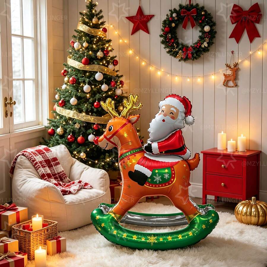 1pc Giant Swinging Reindeer Santa Claus Balloon, Self-Standing Self-Rocking, Easy To Inflate And Reusable, Photo Prop, Centerpiece, Suitable For Christmas, Home Living Room, Holiday Party, Store Window, Christmas Party Decoration