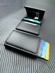 1pc Men's Anti-Theft RFID Automatic Pop-Up Card Holder, PU Aluminum Alloy Metal Box Design, Multiple Card Slots, Card Wallet Style, Suitable For Teenagers Daily Use, Ideal For Summer Casual Outdoor Sports, Vacation Travel, Graduation Gift Or Birthday Accessory - Multicolor - View 2