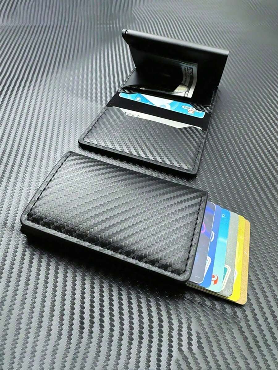 1pc Men's Anti-Theft RFID Automatic Pop-Up Card Holder, PU Aluminum Alloy Metal Box Design, Multiple Card Slots, Card Wallet Style, Suitable For Teenagers Daily Use, Ideal For Summer Casual Outdoor Sports, Vacation Travel, Graduation Gift Or Birthday Accessory
