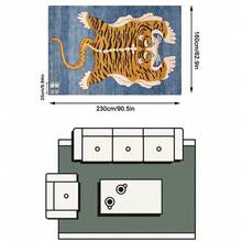 1PC Blue Background Orange-Brown Tiger Animal Totem Pattern Traditional Middle Eastern Style Carpet, Vintage Exotic Folk Style Faux Cashmere Tiger Skin Outline Tiger Stripe Detail With White Border Feature Machine Washable Area Rug, Suitable For Living Room Bedroom All Season Home Decor - Multicolor - View 17