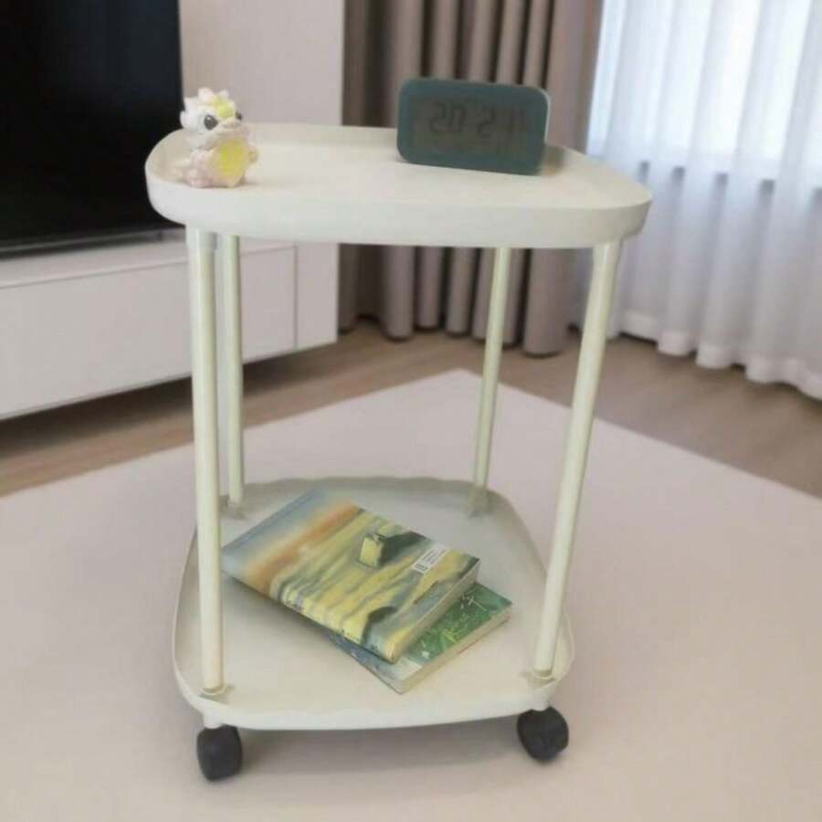 1pc Multifunctional Side Table, Double-Layer Design, Artistic Appearance, With Brake Casters For Easy Movement, Detachable And Portable, Home Decor Furniture, Living Room Sofa End Table, Bedroom Nightstand, Patio Coffee Table - Multicolor - View 1