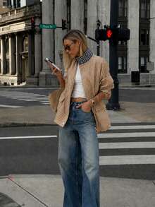 Women's Plaid Zipper Stand Collar Long Sleeve Regular Fit Jacket, Perfect For Creating Fashionable Autumn/Winter Layered Looks - Khaki - View 2