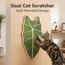 Plant-Based Sisal Cat Scratching Board, Wall-Mountable Leaf Design Home Decor Cat Scratching Board, Durable Scratch-Resistant No-Shed Sofa Cabinet Furniture Protector Pad, Cat Sleeping Mat - Velvet Alocasia - View 1