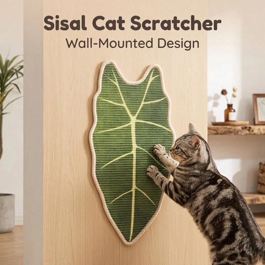 Plant-Based Sisal Cat Scratching Board, Wall-Mountable Leaf Design Home Decor Cat Scratching Board, Durable Scratch-Resistant No-Shed Sofa Cabinet Furniture Protector Pad, Cat Sleeping Mat - Velvet Alocasia - View 1