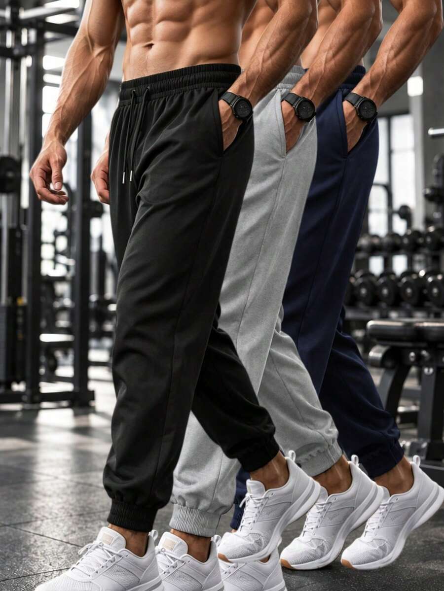 Men's Four-Season Casual Trousers With Drawstring At Waist And Side Pockets Are Suitable For Outdoor Sports And Daily Wear. - Black - View 1