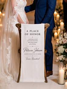 1pc Custom Photo And Text Wedding Memorial Chair Sash, Personalized In Loving Memory Chair Banner, Reserved Seat Remembrance Decor For Lost Loved Ones - Multicolor - View 3