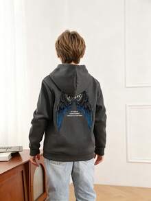 Tween Boy Fun Print Pullover Sweatshirt, Warm & Comfortable Thermal-Lined Pullover Sweatshirt For Autumn/Winter - Dark Grey - View 3