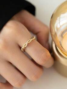 1pc Copper Vintage Fashion Braided Twisted Open Ring, Delicate Elegant Versatile Finger Ring Suitable For Girls Daily And Holiday Wear - Gold - View 2